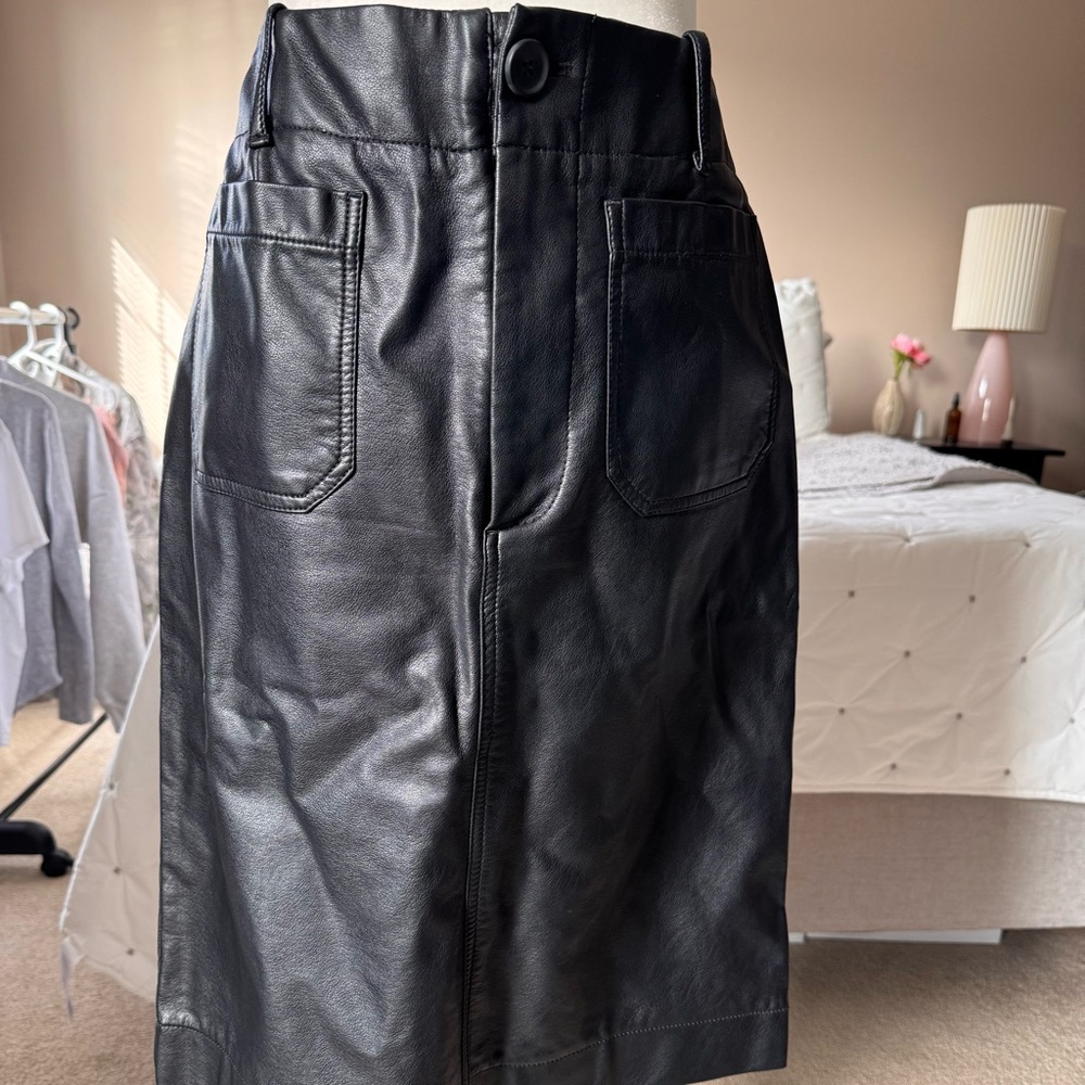 Maeve Colette Black faux Leather Skirt